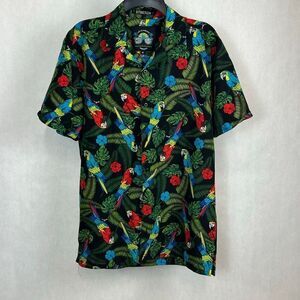Good Vibes "Life is a Beach" Tropical Parrot Button Front Shirt Sz Medium Short